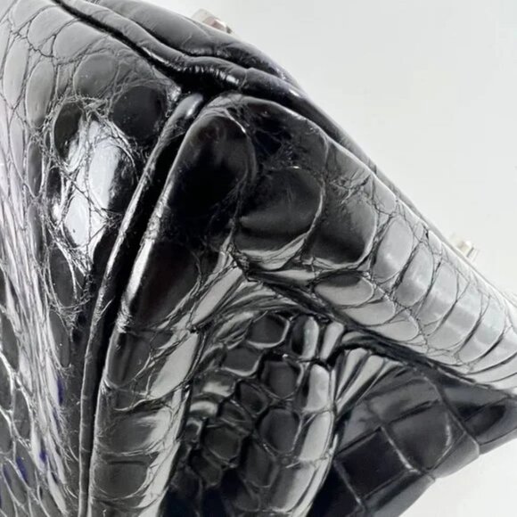 Hermes Shiny Porosus Crocodile Skin Birkin 35 w Palladium HW in Noir or Black - Picture 8 of 13